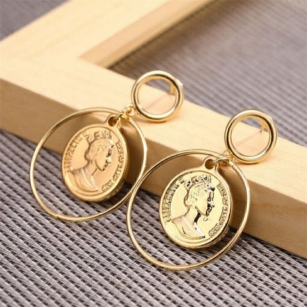 Vintage style Coins Pendant Drop Earrings jewelry